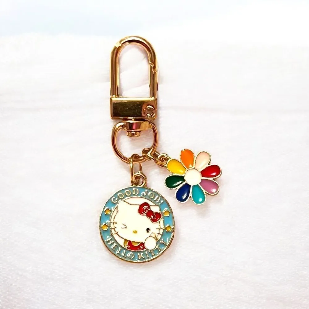 Blue Rainbow Flower Hello Kitty Bag Charm Zipper Pull